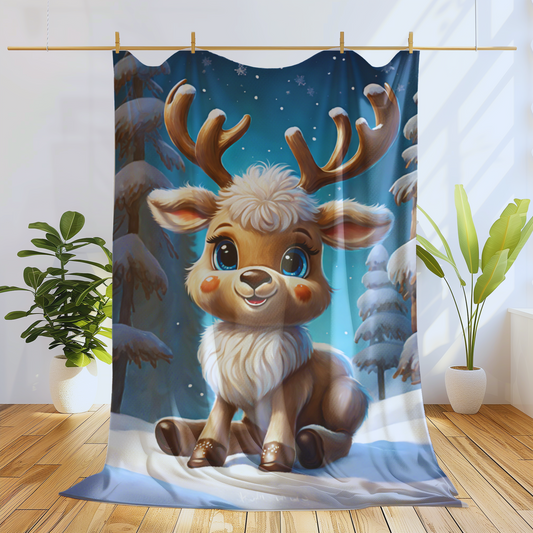 Cute Baby Reindeer Velveteen Plush Blanket