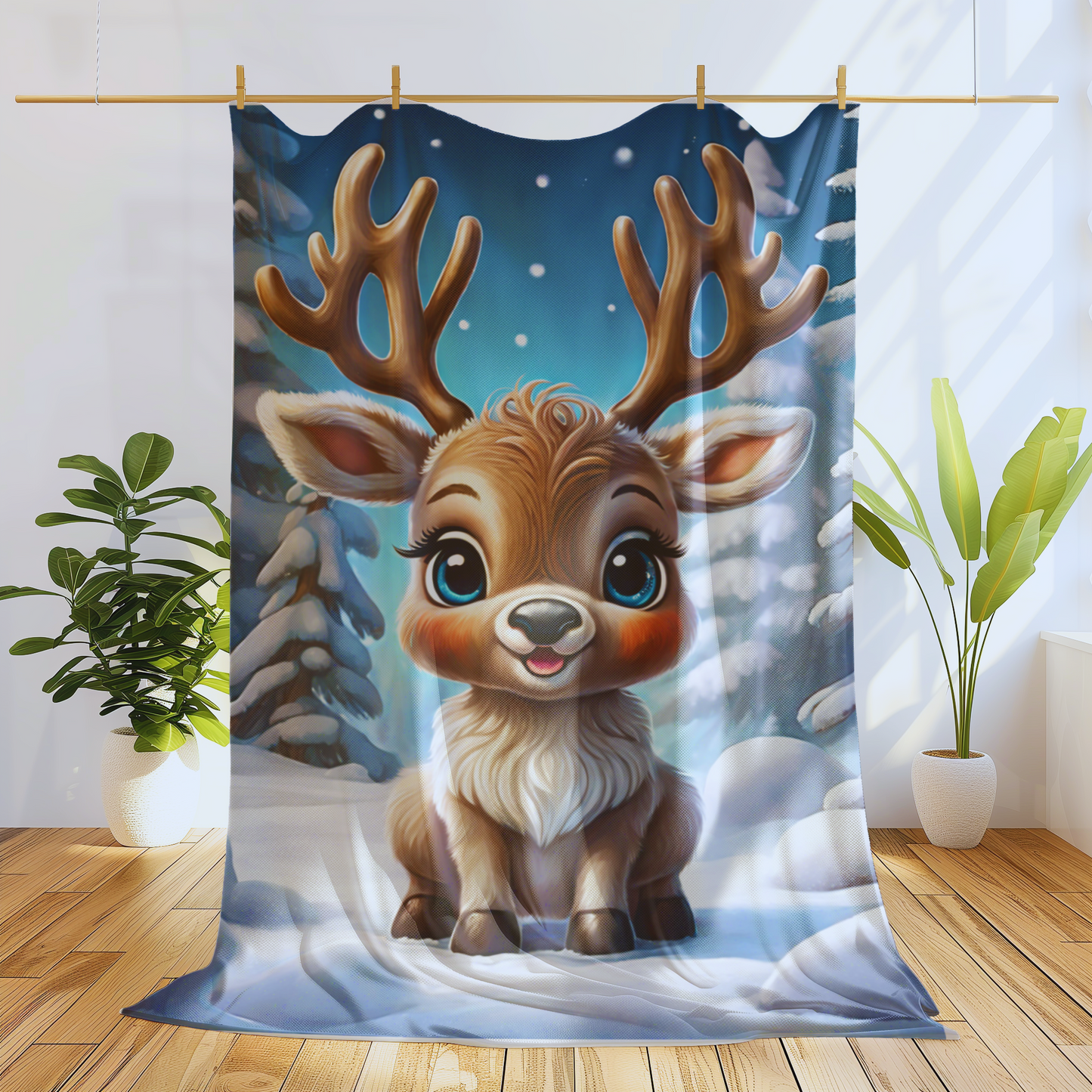 Adorable Baby Reindeer Plush Blanket