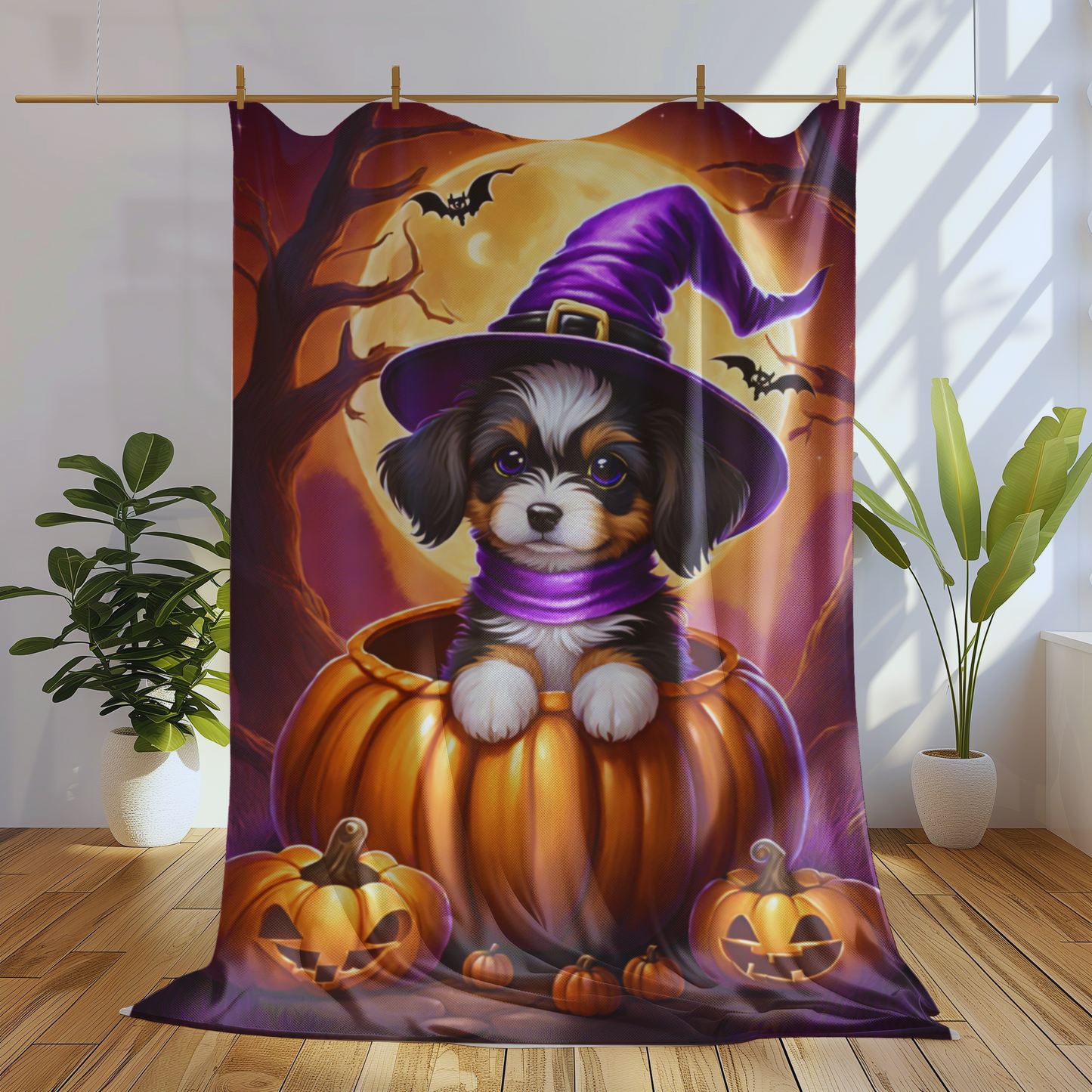 Cute Puppy Halloween Plush Blanket