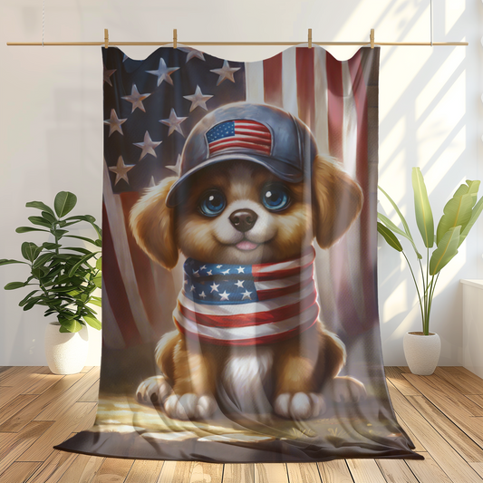 Independence Day Cute Puppy Plush Velveteen Blanket