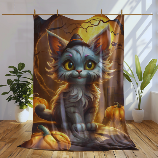 Halloween Kitten Plush Blanket