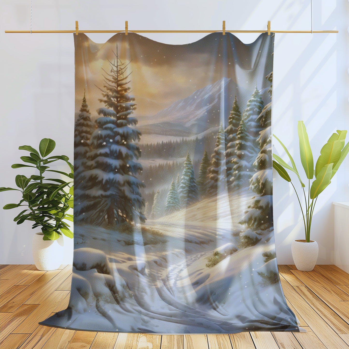 Plush Blanket with a Beautiful Winter Scene