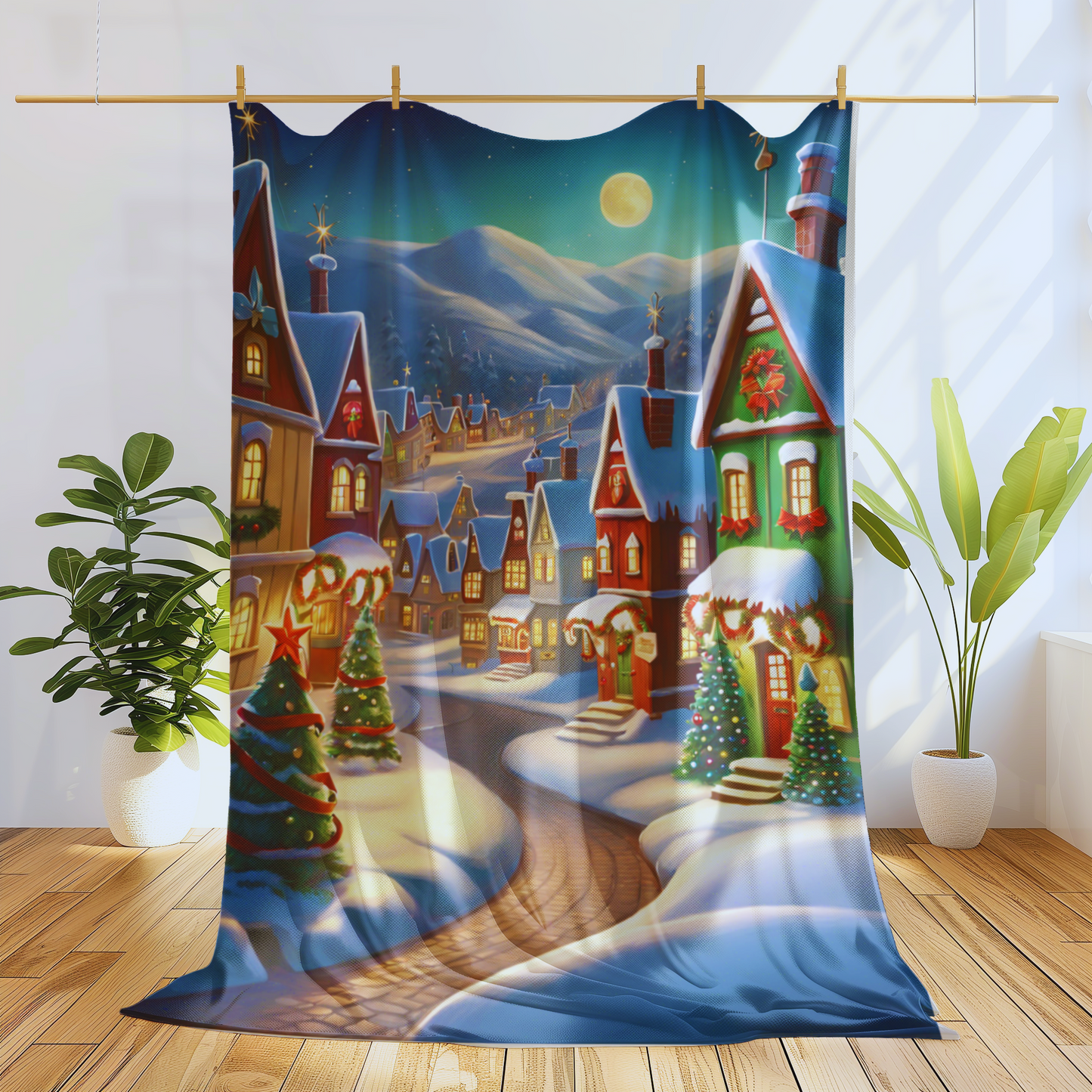 Quaint Christmas Town Plush Blanket