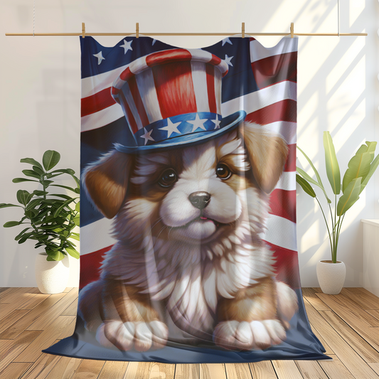 Sweet Little Puppy 4th of July Plush Velveteen Blanket