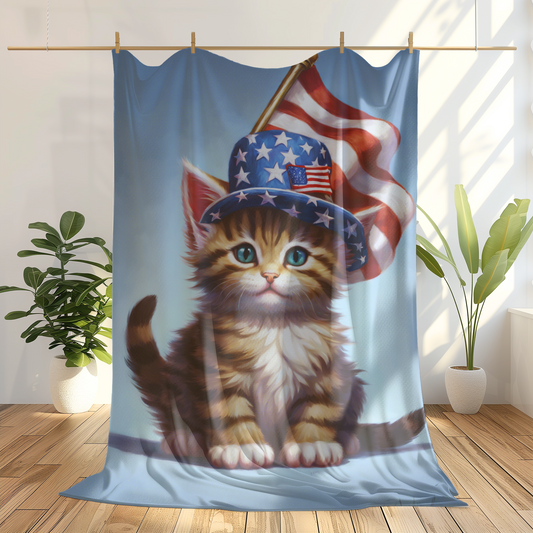 Independence Day Kitten Plush Velveteen Blanket