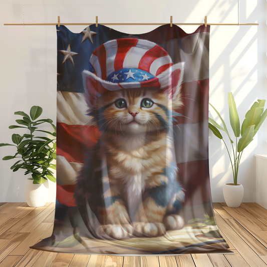 4th of July Cat Plush Velveteen Blanket