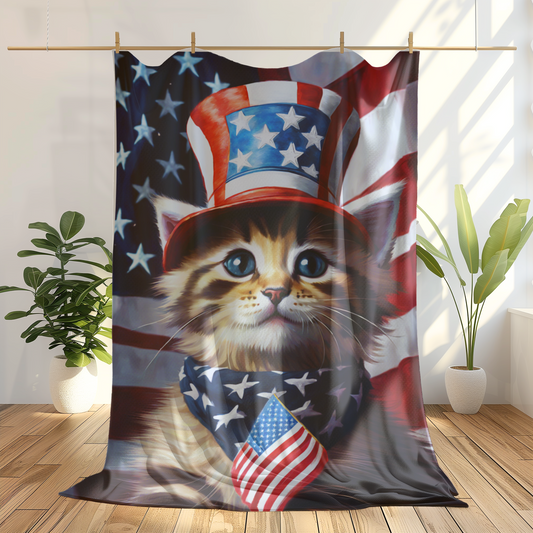 Plush Velveteen Blanket with a Cute Cat Design