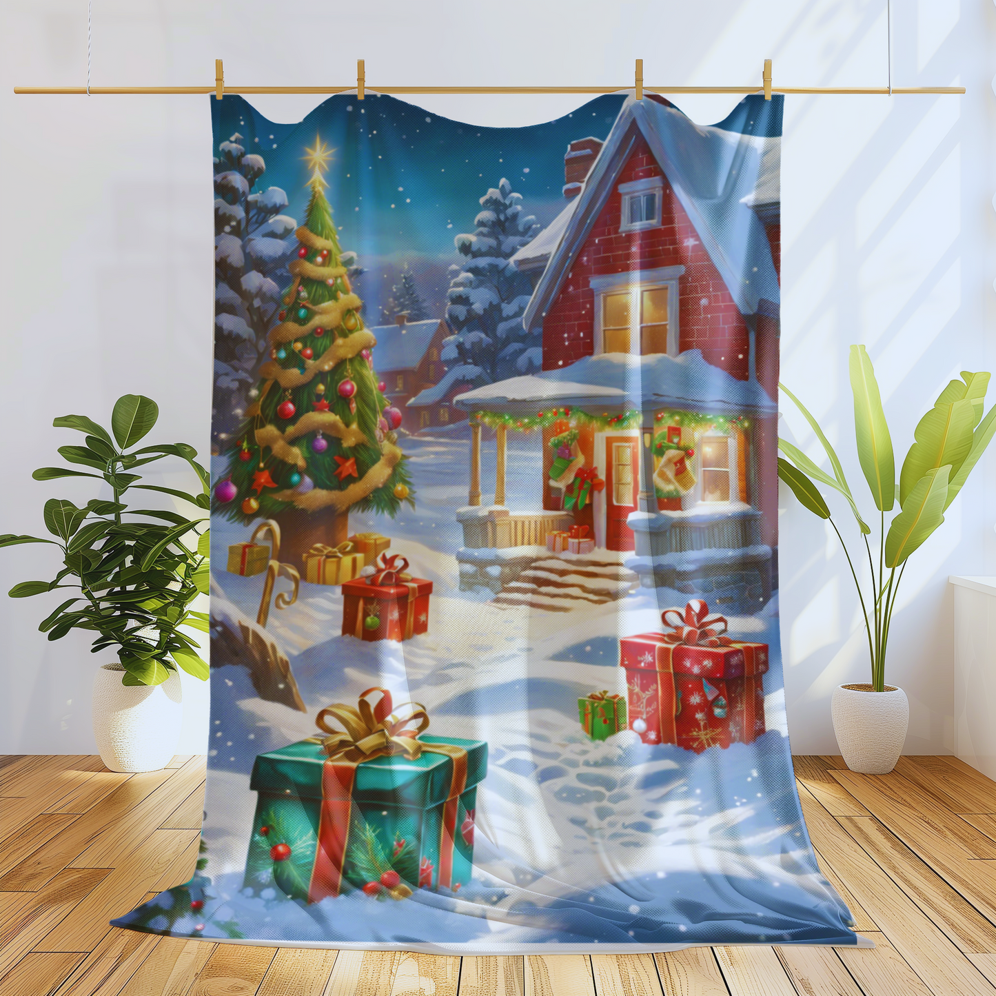 Christmas House Velveteen Plush Blanket