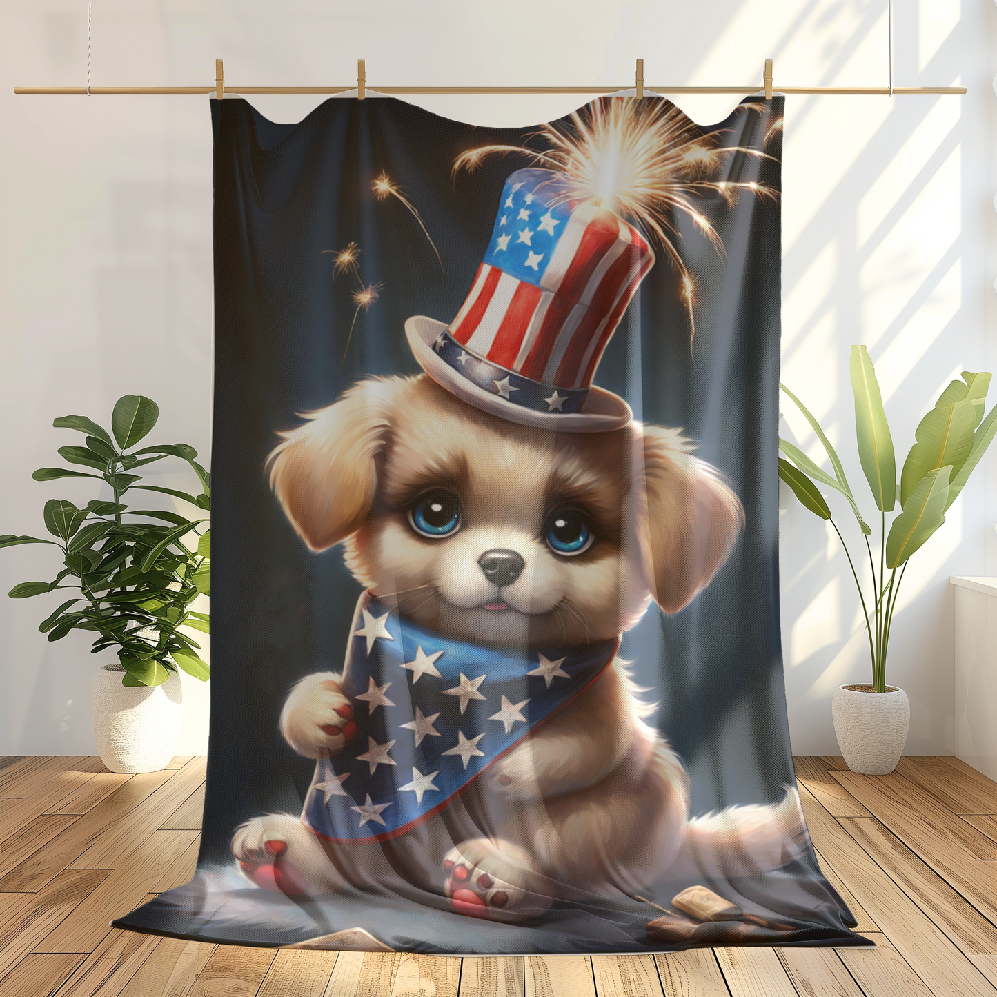 Precious Puppy 4th of July Plush Sofa Blanket