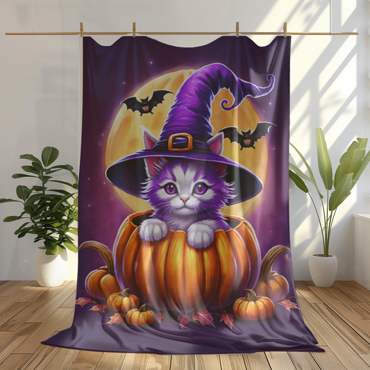 Adorable Kitten Halloween Plush Blanket