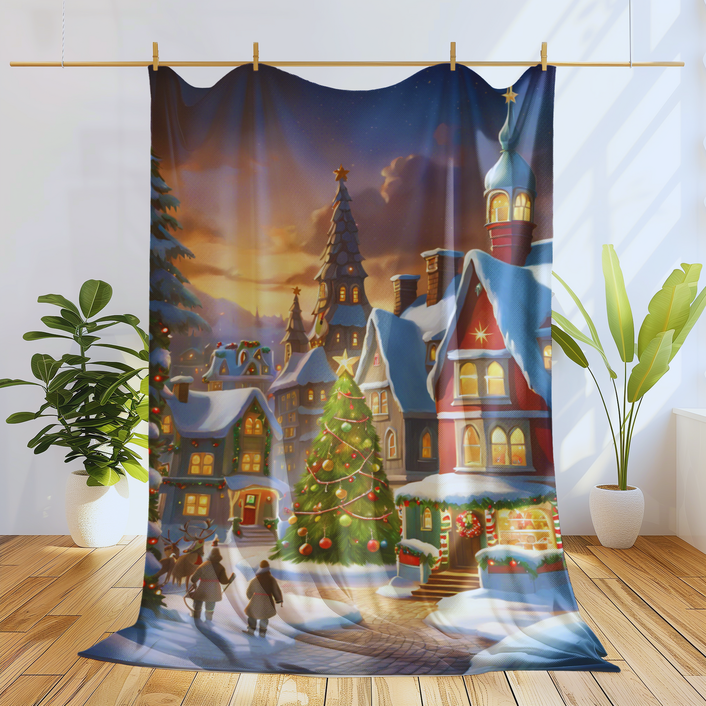 Cute Christmas Village Velveteen Plush Blanket