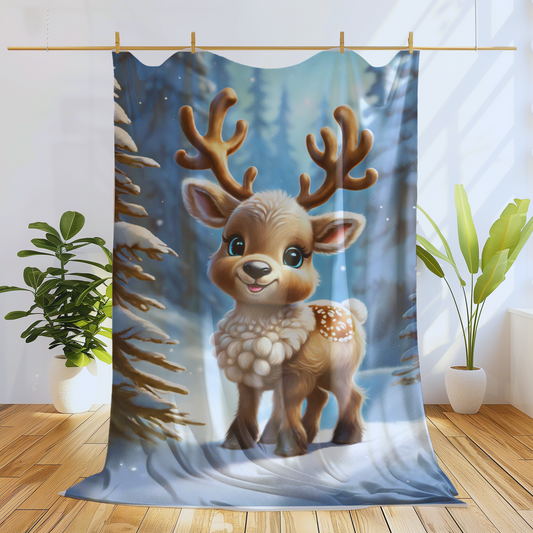 Cute Baby Reindeer Plush Velveteen Blanket