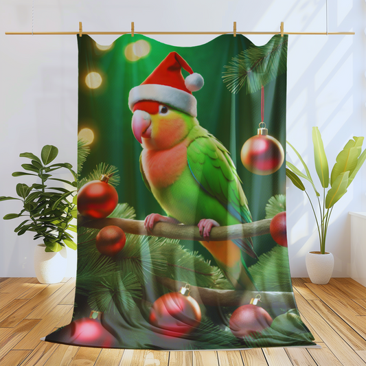 Christmas Lovebird Velveteen Plush Blanket