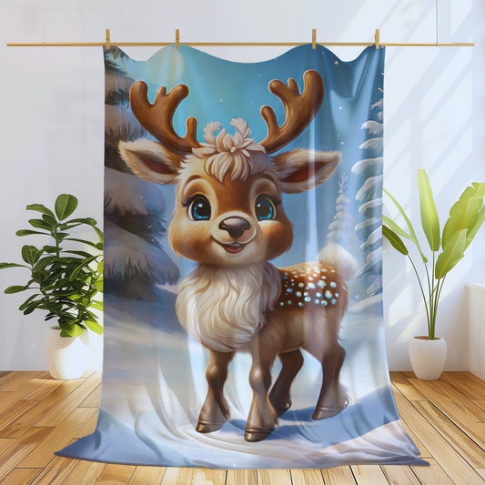 Super Cute Reindeer Velveteen Plush Blanket