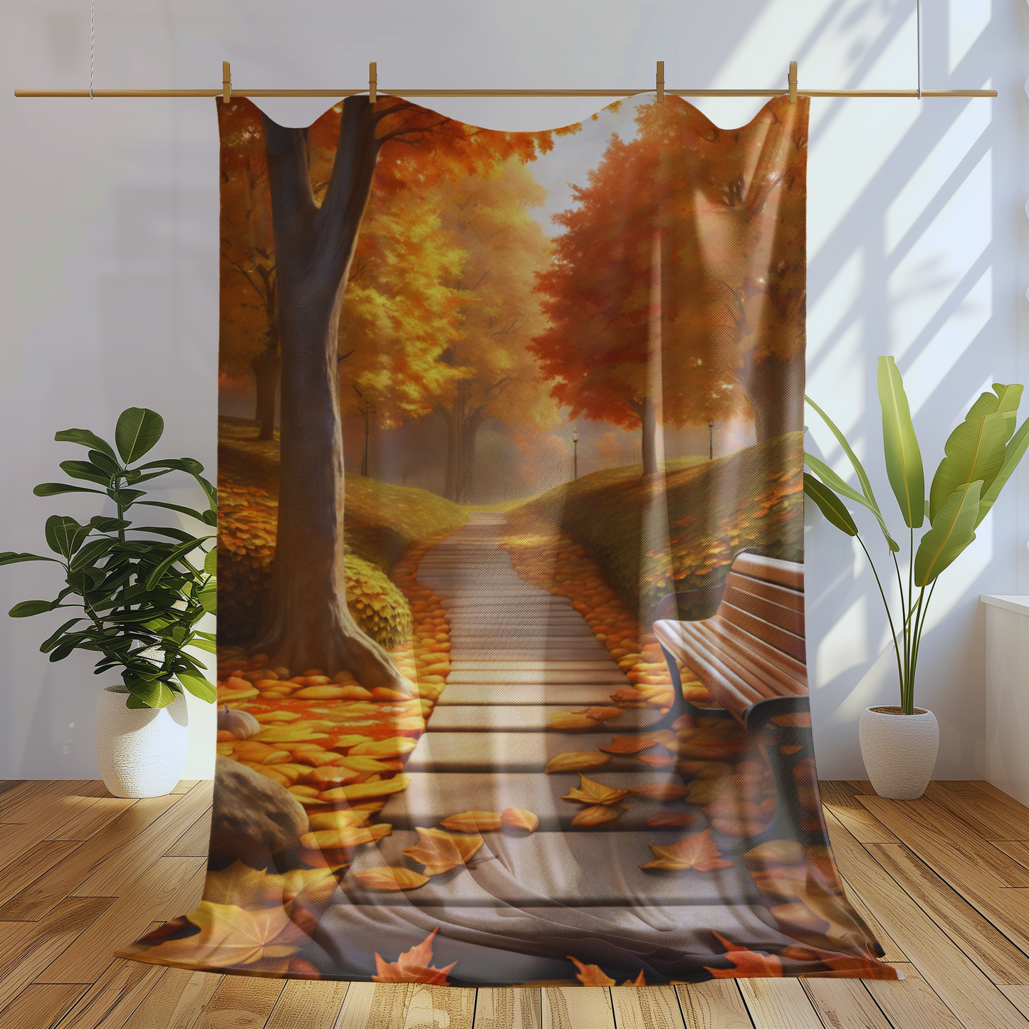 Soft Velveteen Blanket with a Fall Design