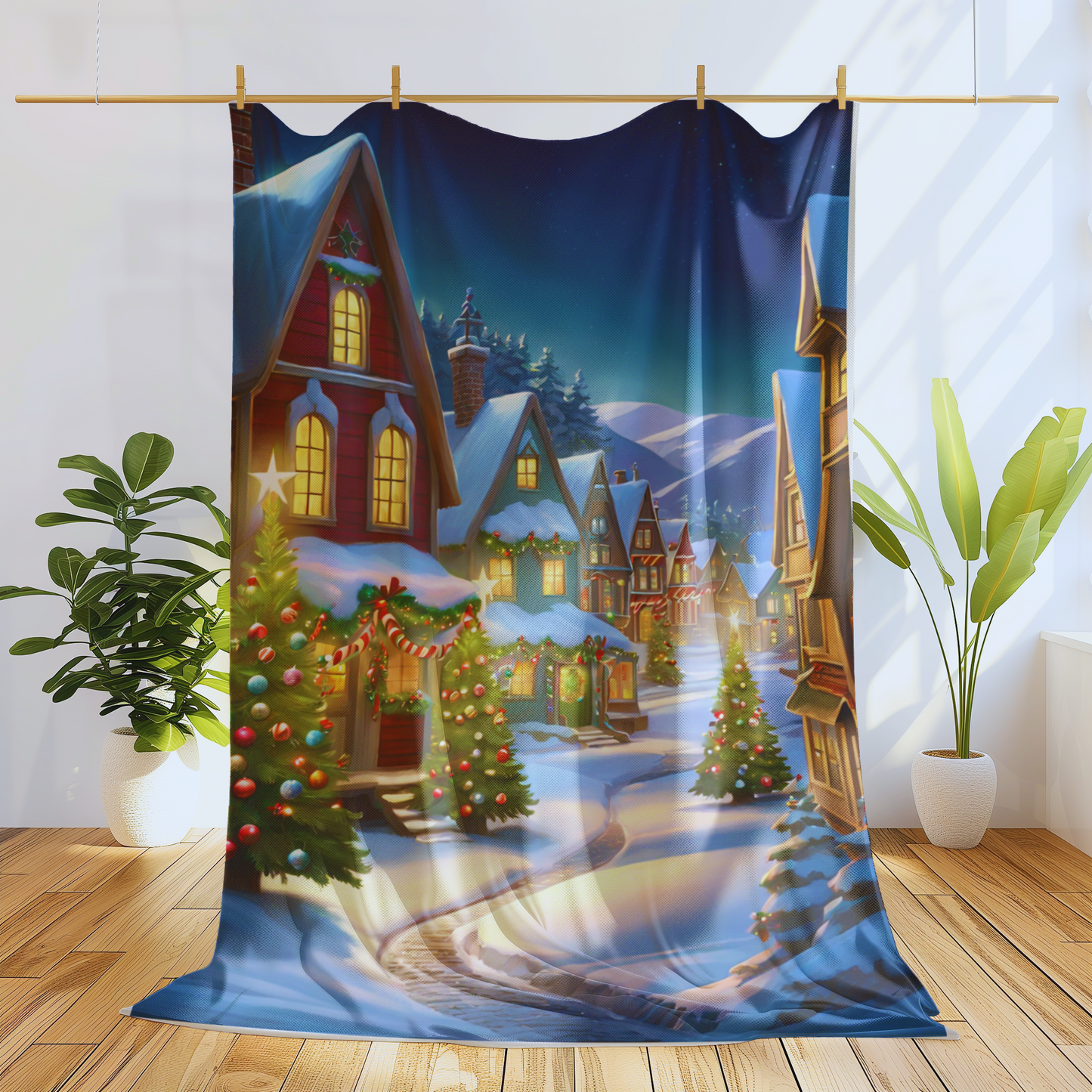 Charming Christmas Town Plush Sofa Blanket