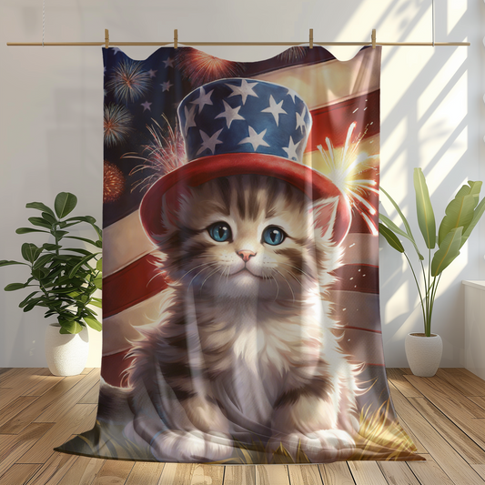 Patriotic Kitten velveteen Plush Blanket