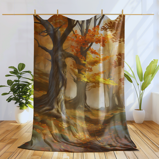 Plush Blanket with Fall Scene