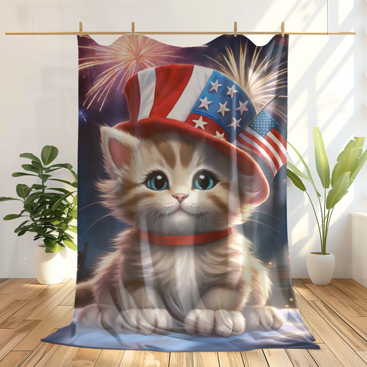 Precious Patriotic Kitten Plush Blanket