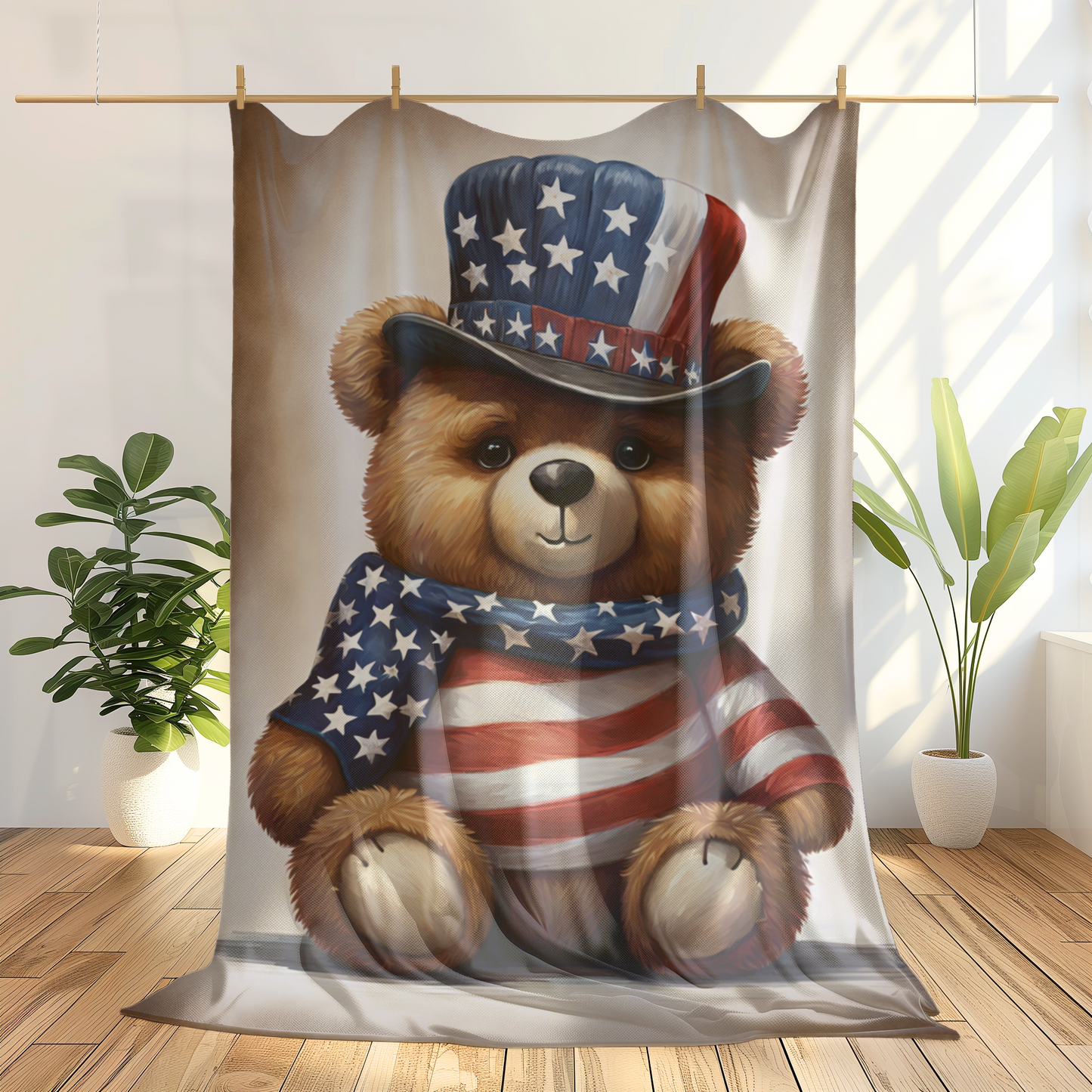 Patriotic Teddy Bear Plush Blanket