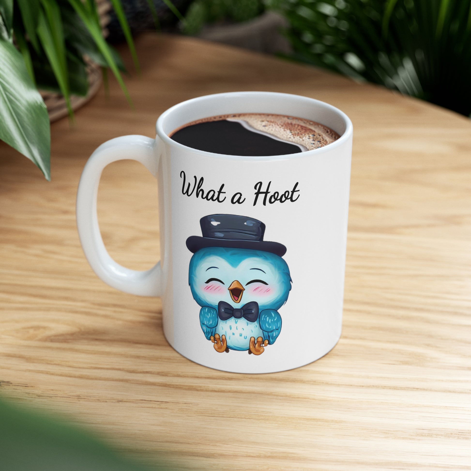 baby owl saying what a hoot coffee mug