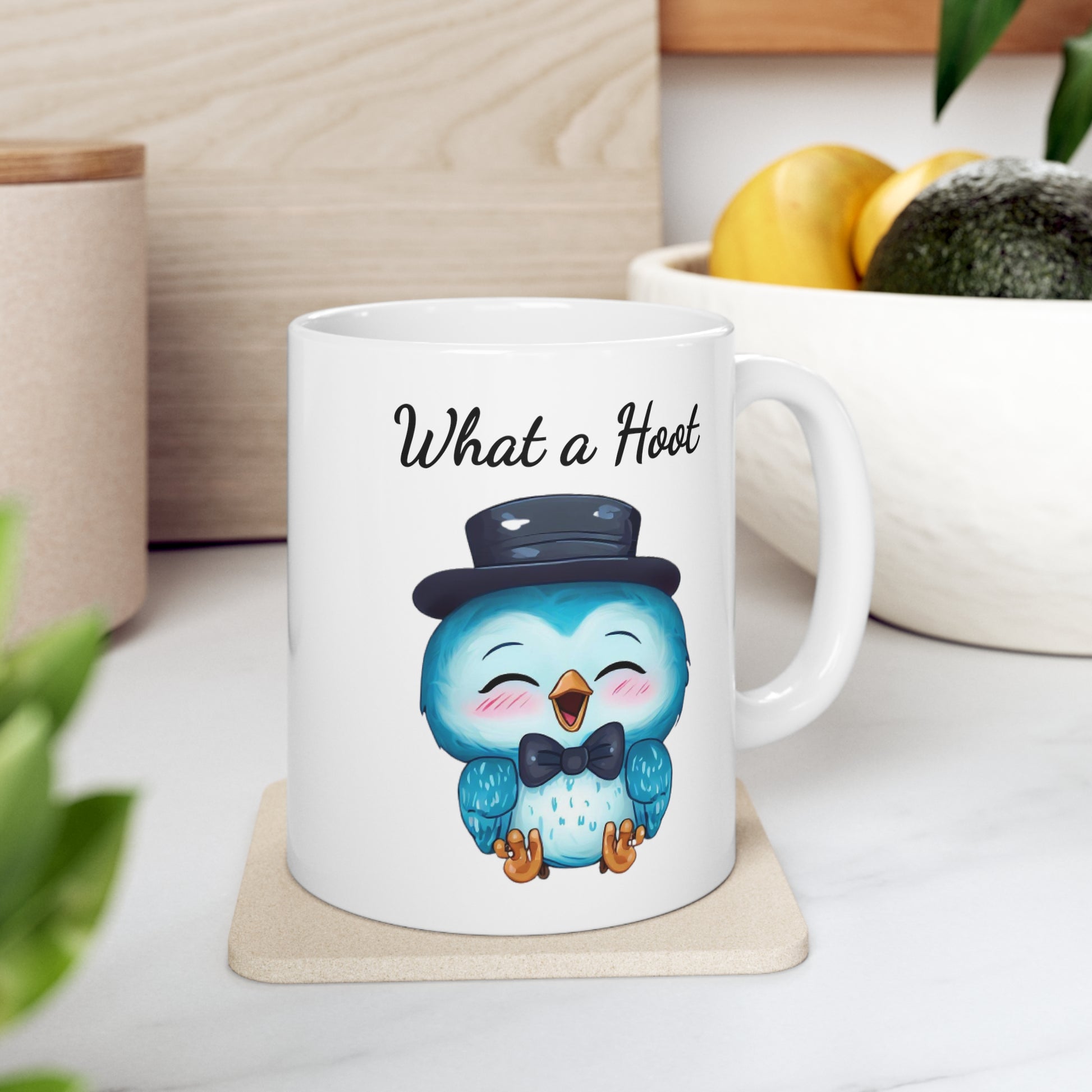 baby owl saying what a hoot coffee mug