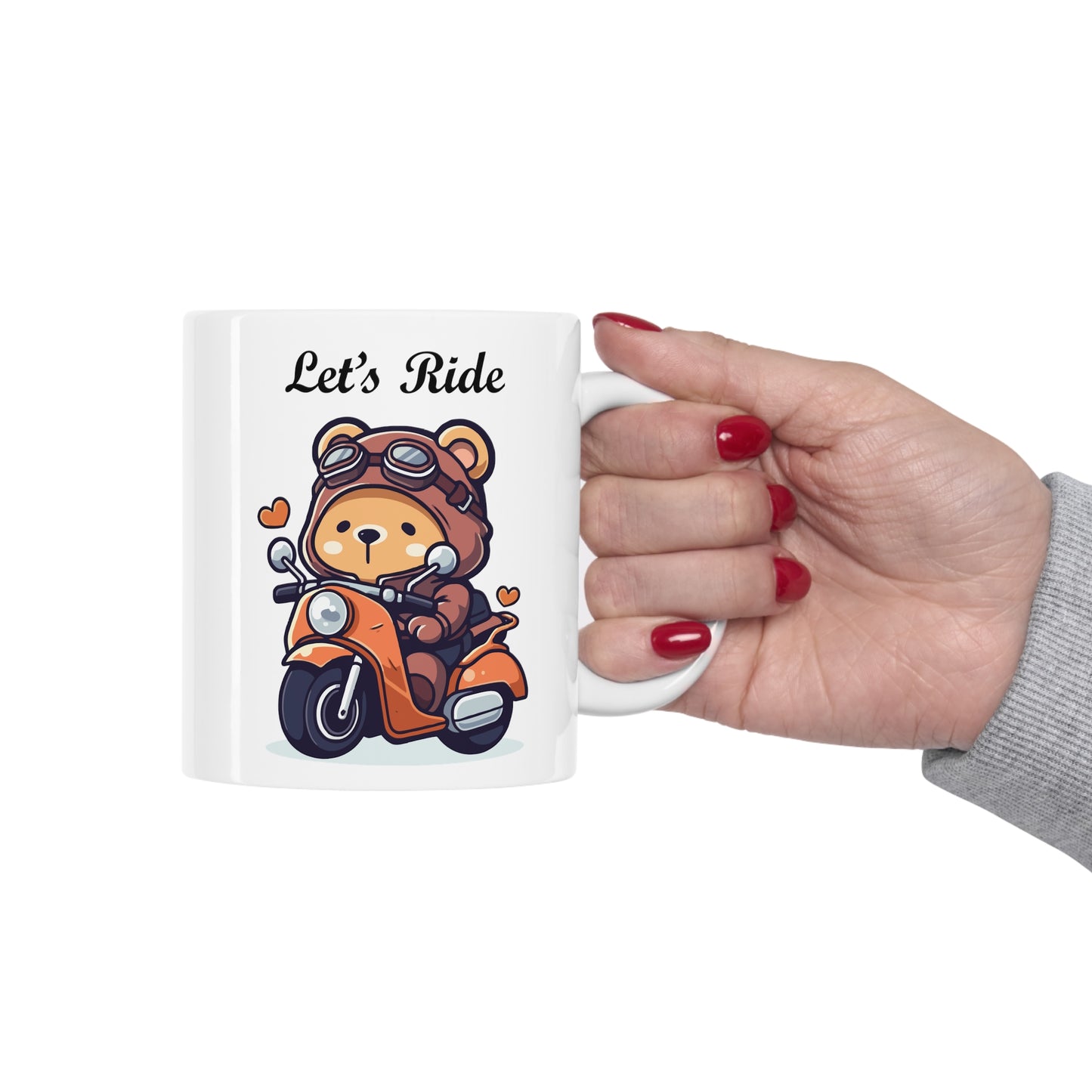 bear riding a scooter coffee mug