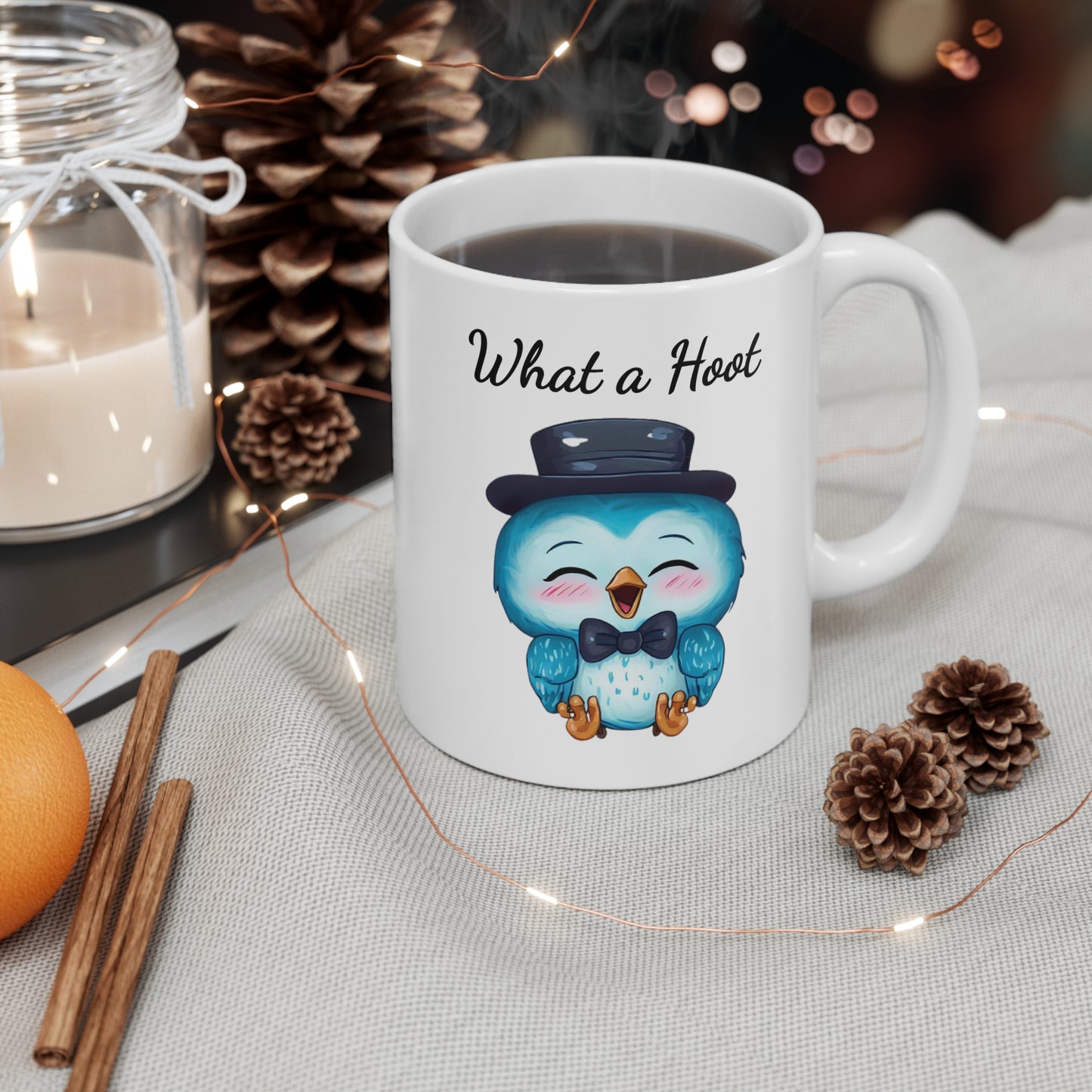 baby owl saying what a hoot coffee mug