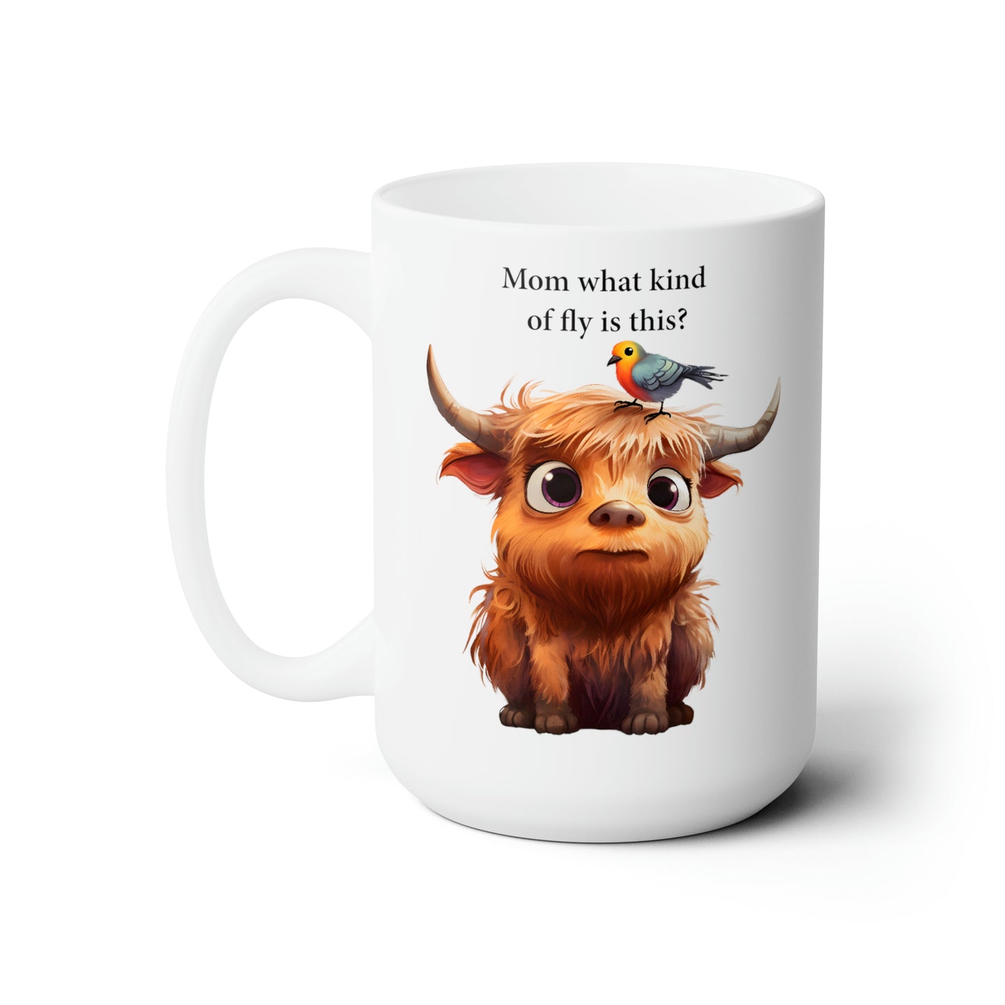 Baby cow with a bird mug