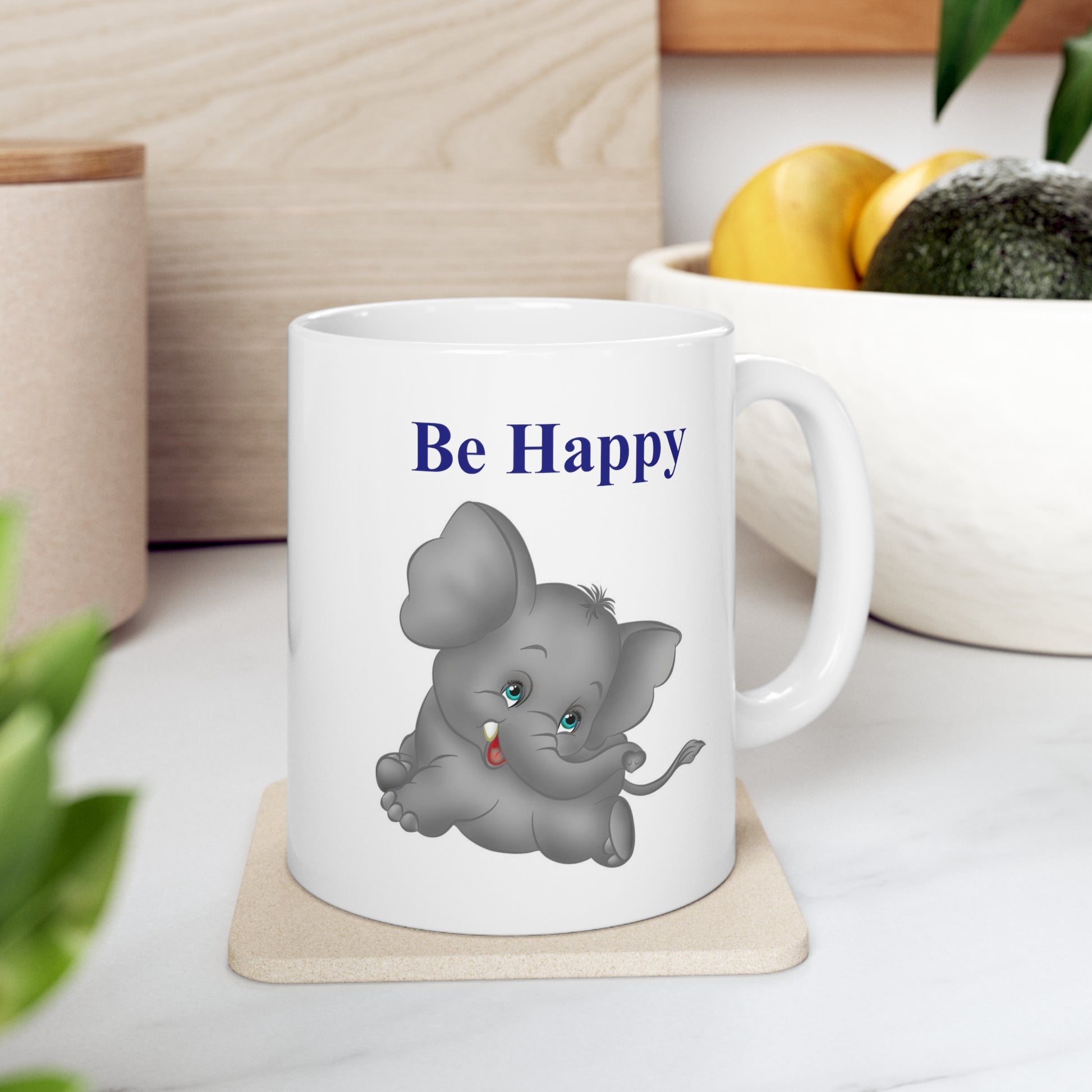 happy elephant coffee mug