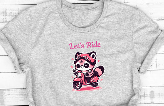 Cute Raccoon shirt | Let's ride! Cute little raccoon on a motorcycle t-shirt