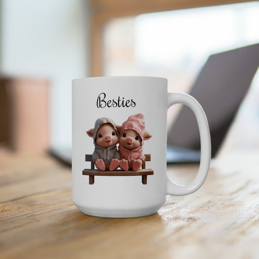 best friend piglets sitting on a bench