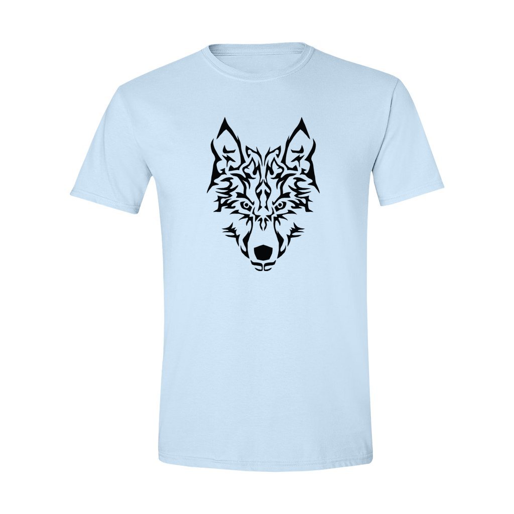 wolf face on a gildan t-shirt light blue