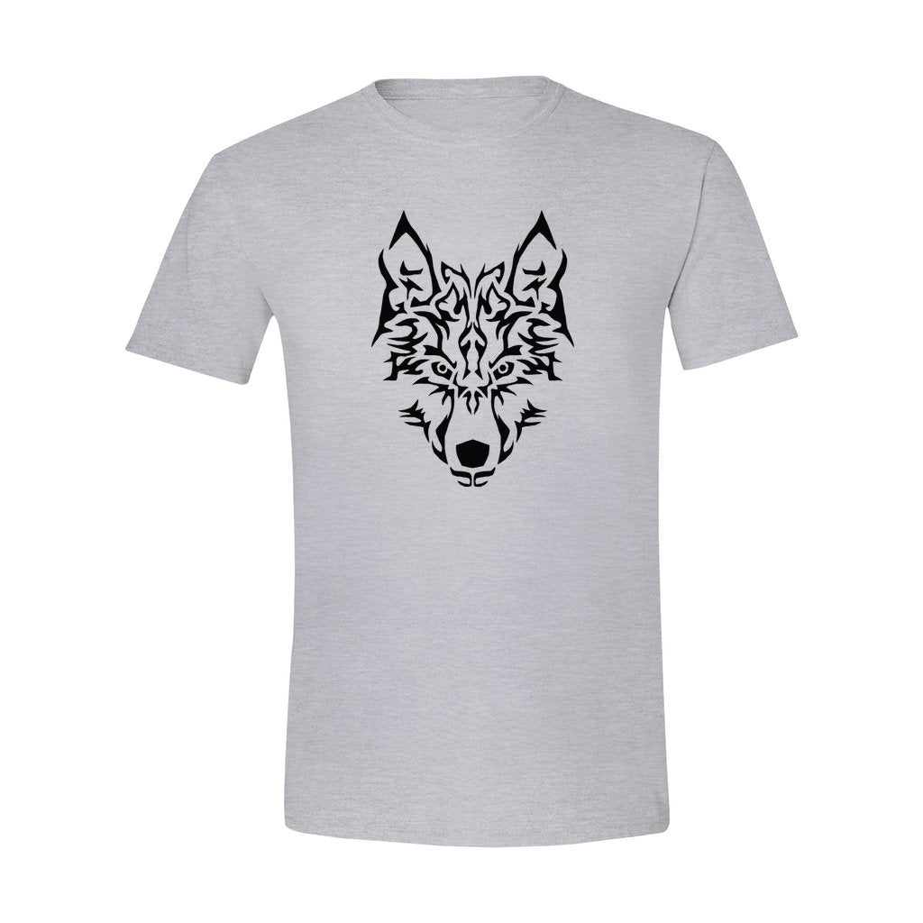 wolf face on a gildan t-shirt light gray