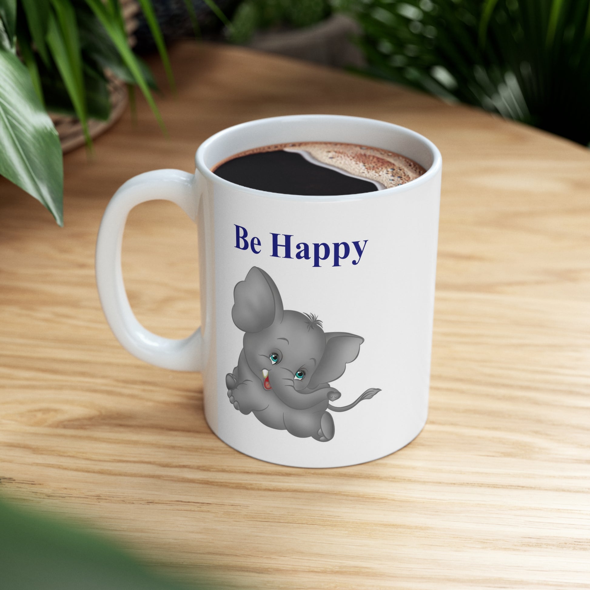 happy elephant coffee mug