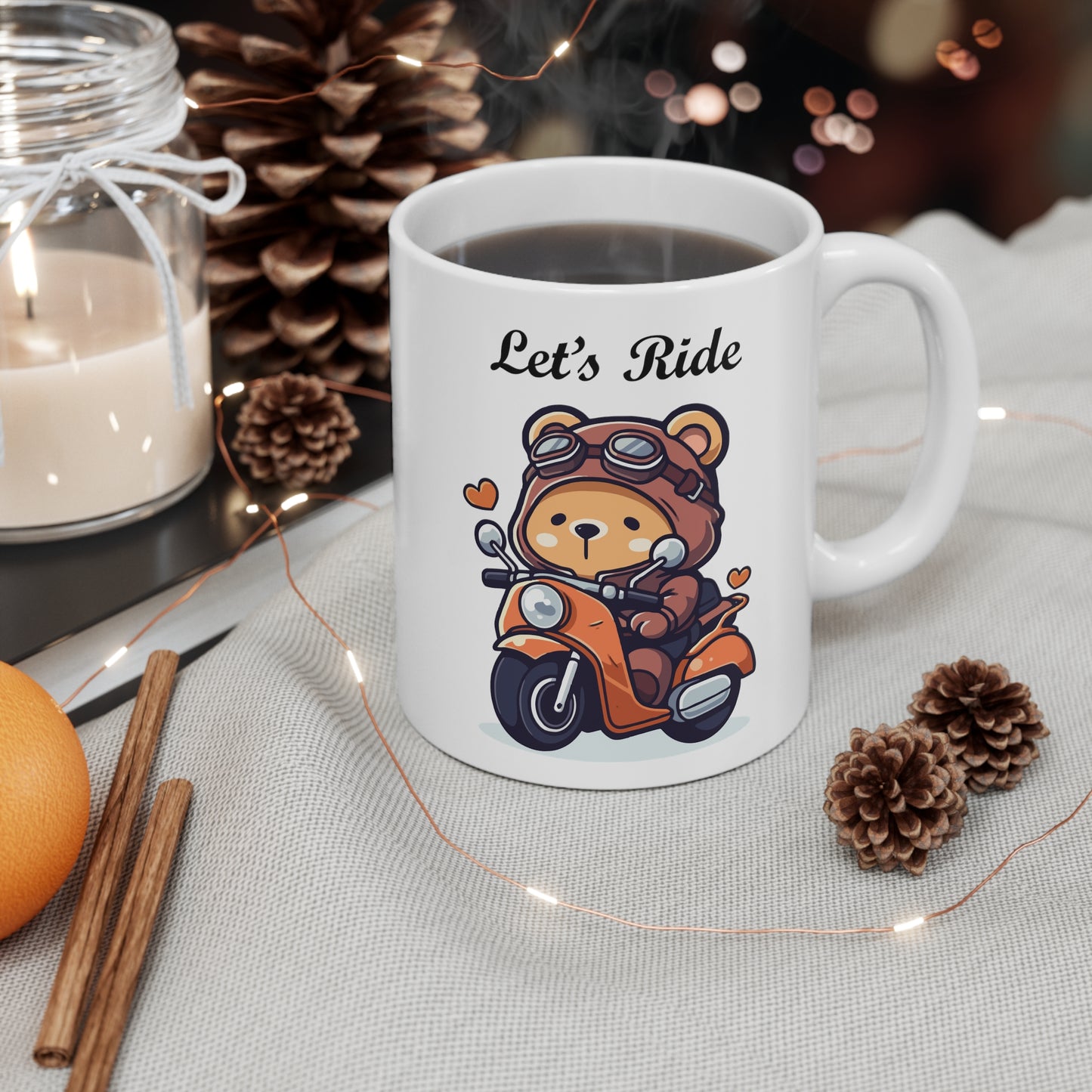 Bear coffee mug | Baby bear on a motorcycle