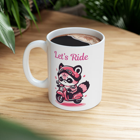 raccoon on a scooter coffee mug