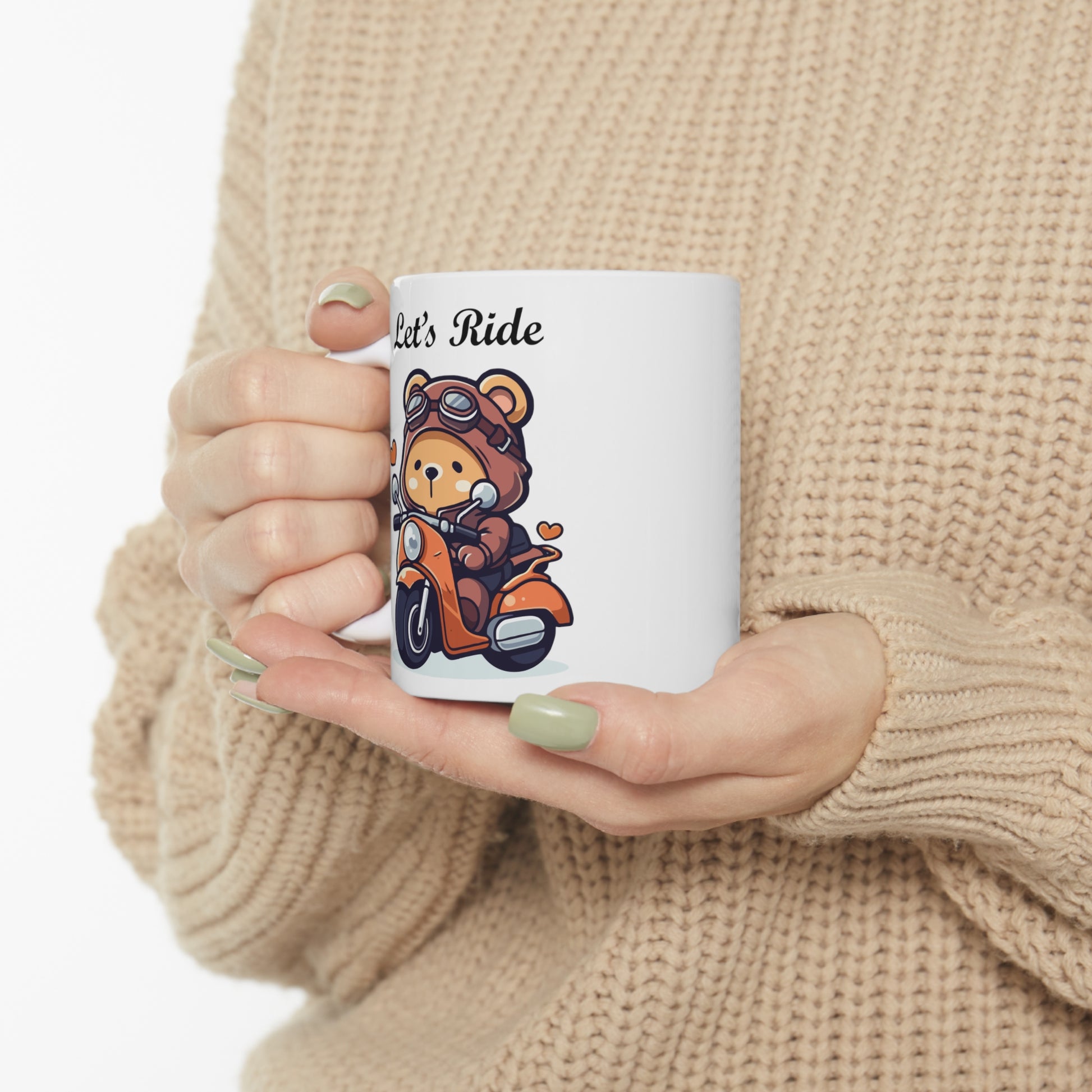 bear riding a scooter coffee mug