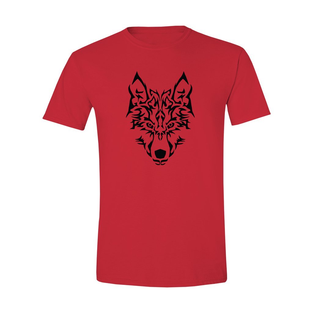 wolf face on a gildan t-shirt red