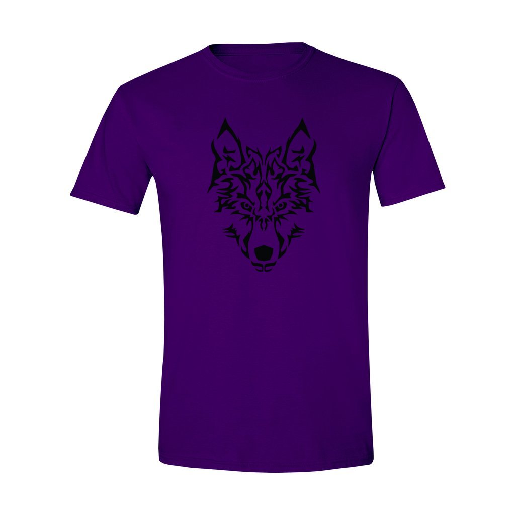 wolf face on a gildan t-shirt purple